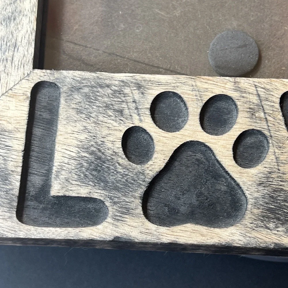 Wood Dog Picture Frame 5x7 LOVE Paw Print Carved Rustic Pet Decor 11.25